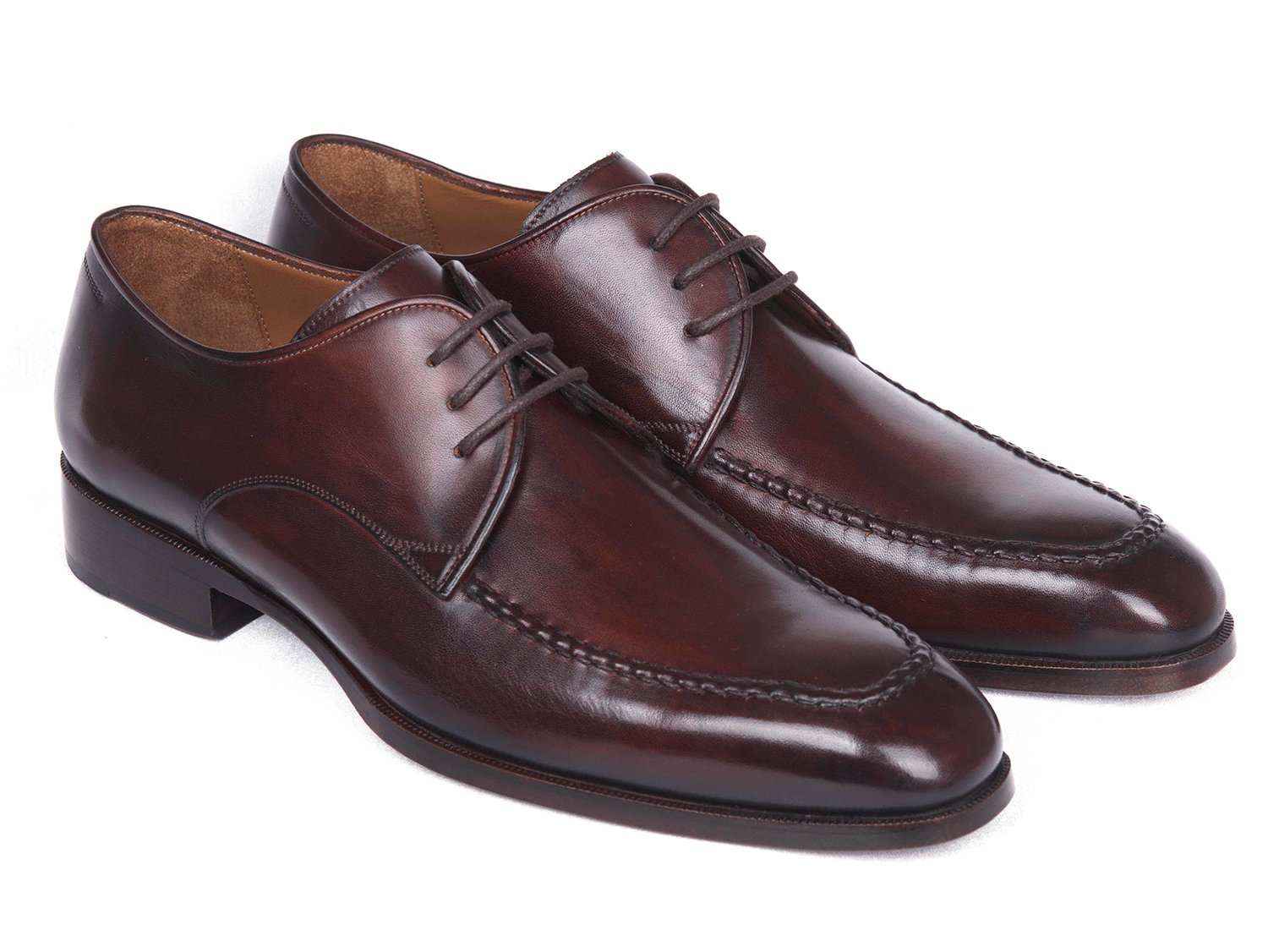 Paul Parkman "33BRD92" Brown / Burgundy Leather Apron Derby Shoes.